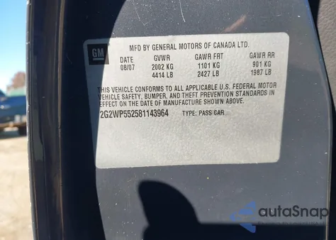 2008 Pontiac Grand Prix from USA, damaged, VIN 2G2WP552581143964